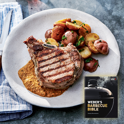 Brined pork chops with romesco sauce